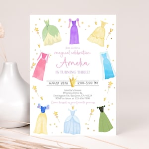 Princess Birthday Invitation Once Upon a Time Princess Dresses Invite Royal Girl Pink Dress Up Party Magical Celebration EDITABLE AT14