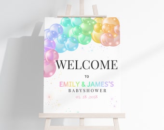 Pastel Rainbow Baby Shower Welcome Sign Boy Girl Gender Neutral Party Decor Pastel Rainbow Balloon Arch Poster EDITABLE Porch Sign BS76P