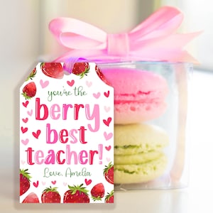 Jij bent de beste leraar waarderingstag aardbei afdrukbare cookie cadeaukaart sticker label BEWERKBARE digitale downloadsjabloon HOL026