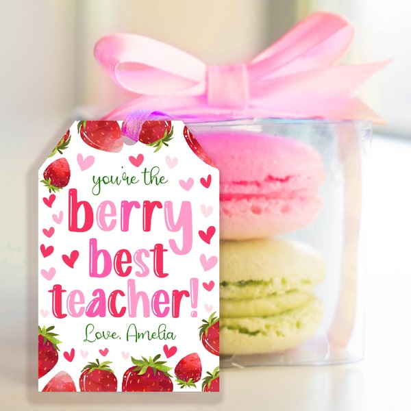 Sie sind die Beere Beste Lehrer Wertschätzung Tag Erdbeere Printable Cookie Geschenkkarte Aufkleber Label EDITIERBARE Digitaler Download Vorlage HOL026