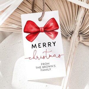 Roter Bogen Weihnachten Geschenkanhänger Urlaub Party Gunst Tag Kokette Merry Christmas Ribbon Treat Bag Tag Winter Weihnachten Danke Tags Printable HL66R