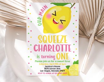 Lemon Birthday Invitation Spring Party Invite Our Main Squeeze First 1st Citrus Lemonade Sweet One Sunshine EDITABLE Digital Template BT59