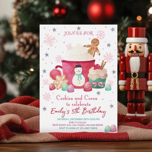 Cookies and Cocoa Birthday Invitation Boy Girl Christmas Birthday Party Invite Gingerbread Hot Chocolate Happy Winter Holiday Printable HL09