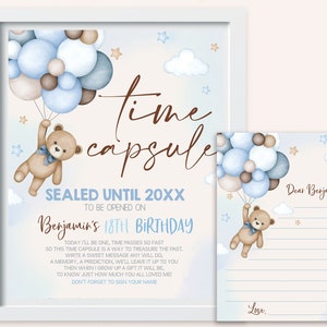 Teddy Bear Time Capsule Sign Beary First Boy 1st Birthday Party Decor ...