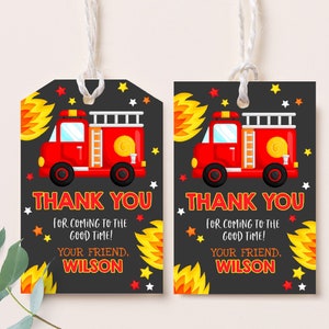 Etiquettes pour cadeaux camion de pompier 1er anniversaire pour garçon, cadeaux de fête d'anniversaire, pompier pompier