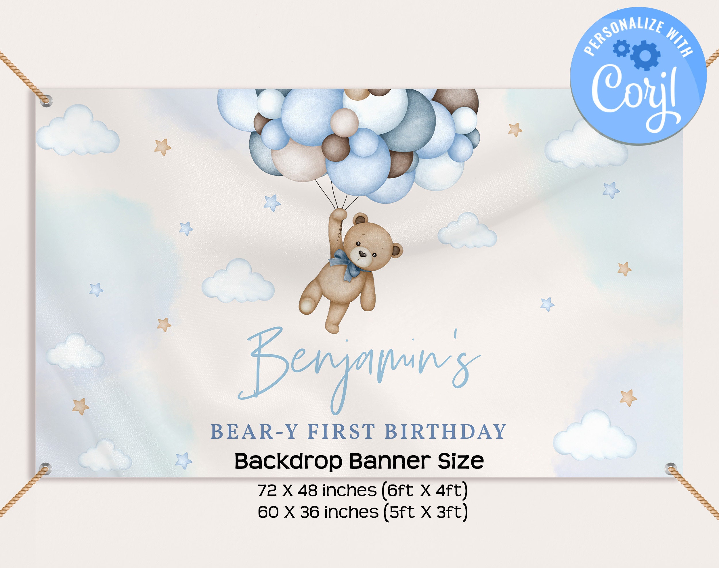 Teddy Bear Birthday Backdrop Banner Beary First Boy Birthday Party ...