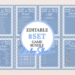 Cielito Lindo Babyshower Spelletjes Set Blauwe Mexicaanse Talavera Spelbundel Papel Picado Afdrukbare Emoji Bingo Woord Scramble Afdrukbare AS42B