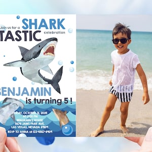 Shark Birthday Photo Invitation Under the Sea Ocean Birthday Invite Jawsome Sharks Pool Party Sea Animals Summer Sharktastic EDITABLE BT28