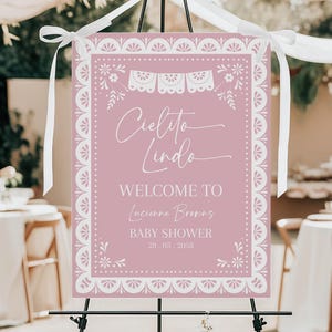 Cielito Lindo Welcome Sign Pink Mexican Talavera Baby Shower Party Decor Papel Picado Poster Girl Baby Sprinkle Brunch Porch EDITABLE AS42P