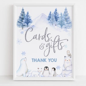 Tarjetas y regalos de letrero de mesa de Winter Onederland, decoración para baby shower de niño, fiesta de cumpleaños, oso polar, animales árticos imprimibles BS06B BT46B