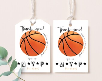Basketball Favor Tags Girl Boy 3rd Birthday Party Sports Team All Star Athletic Gift Tags It's Game Time Thank You Tags Printable BT13W