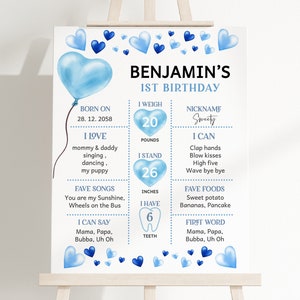 Valentines Day Birthday Milestone Board Sign Little Sweetheart Birthday Party Decor Boy 1st First Valentine Day Blue Hearts EDITABLE BT92B