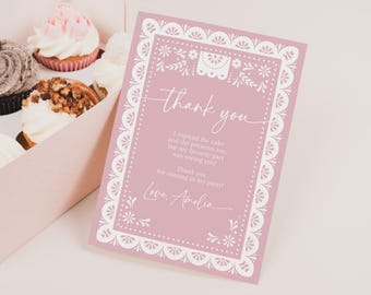 Cielito Lindo Thank You Card, Mexican Baby Shower Thank You Note, Pink Talavera Baptism Party, Papel Picado Barro, Printable AS42P BP01P