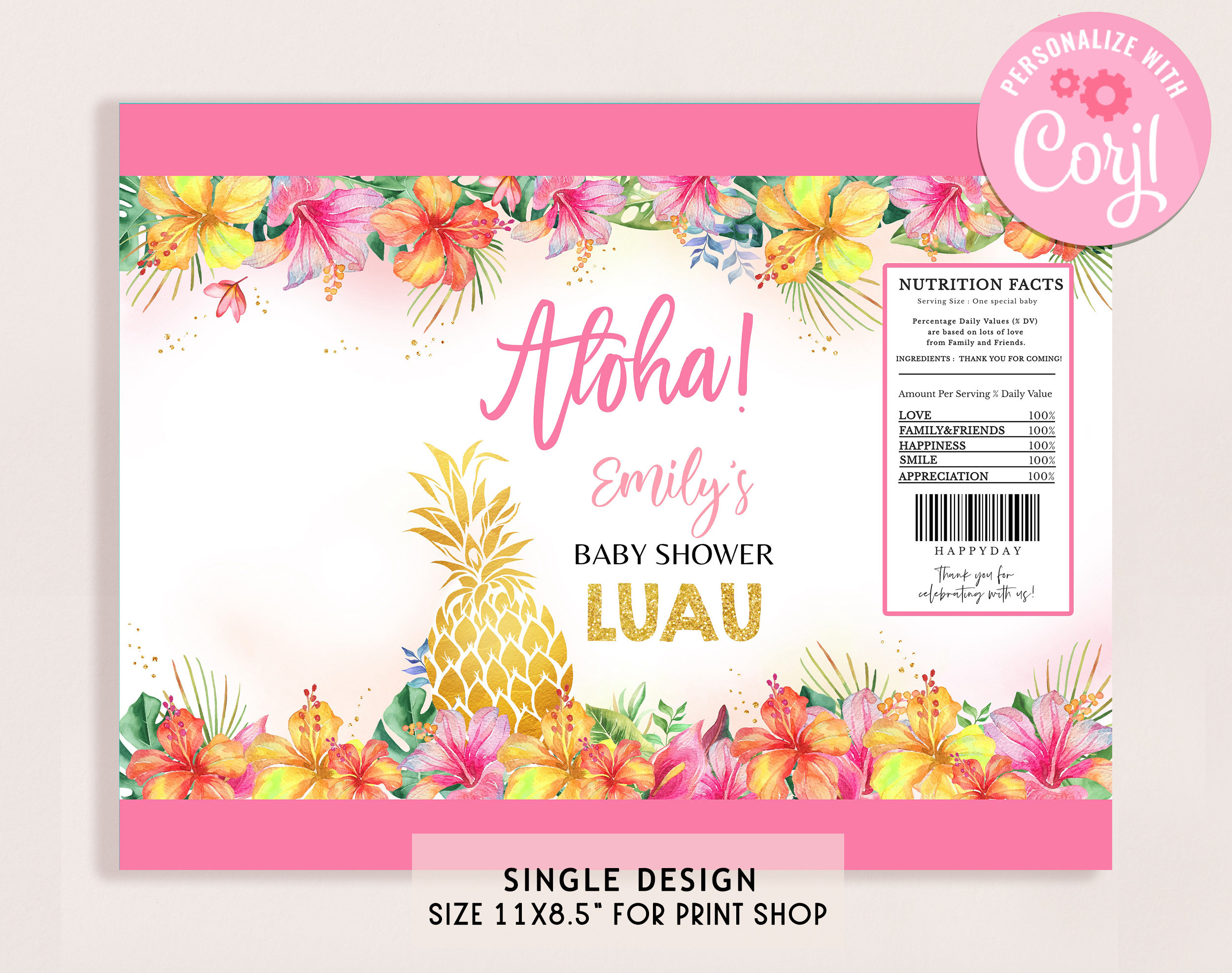 Alloha Label Aloha Baby Shower Chip Bag Label Hawaiian Tropical Luau Gender Neutral ...