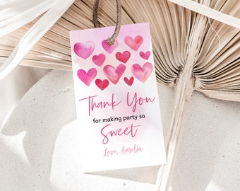 Valentines Day Birthday Favor Tags Valentine Day Girl Baby Shower Gift Tags Pink Red Hearts Party Thank You Tags Printable BS64P AT25P