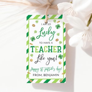I Am So Lucky To Have a Teacher Like You Gift Tag St Patricks Day Appreciation Thank You Tags Shamrock Treat Bag Tags Favors Printable HL77G