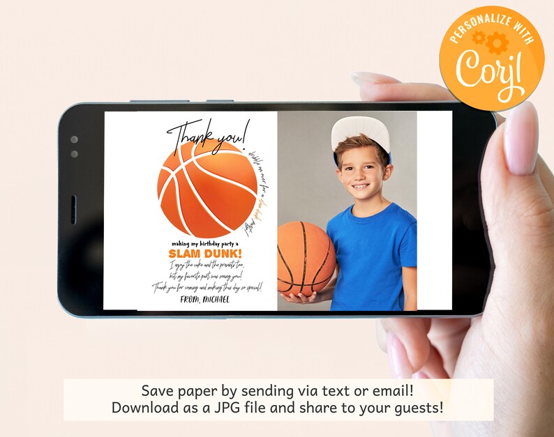 Basketball Photo Thank You Card Boy Girl Birthday Party Sports Team All ...