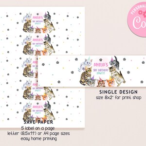 Cat Water Bottle Label Girl 1st Birthday Party Decor Pink Kitty Cat ...
