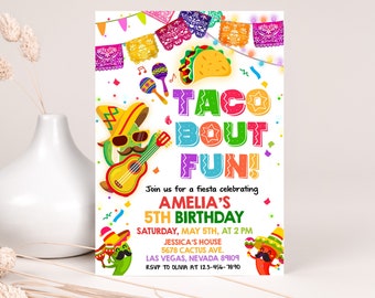 Taco Bout Invitation Birthday Party Fiesta Invites Mexican Graduation 5 Cinco de Mayo Cactus Adios Farewell EDITABLE Digital Template BT64