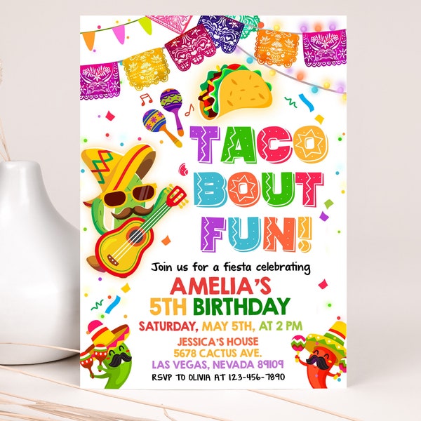 Taco Bout Invitación Fiesta de Cumpleaños Fiesta Invita Graduación Mexicana 5 Cinco de Mayo Cactus Adios Despedida Plantilla Digital EDITABLE BT64