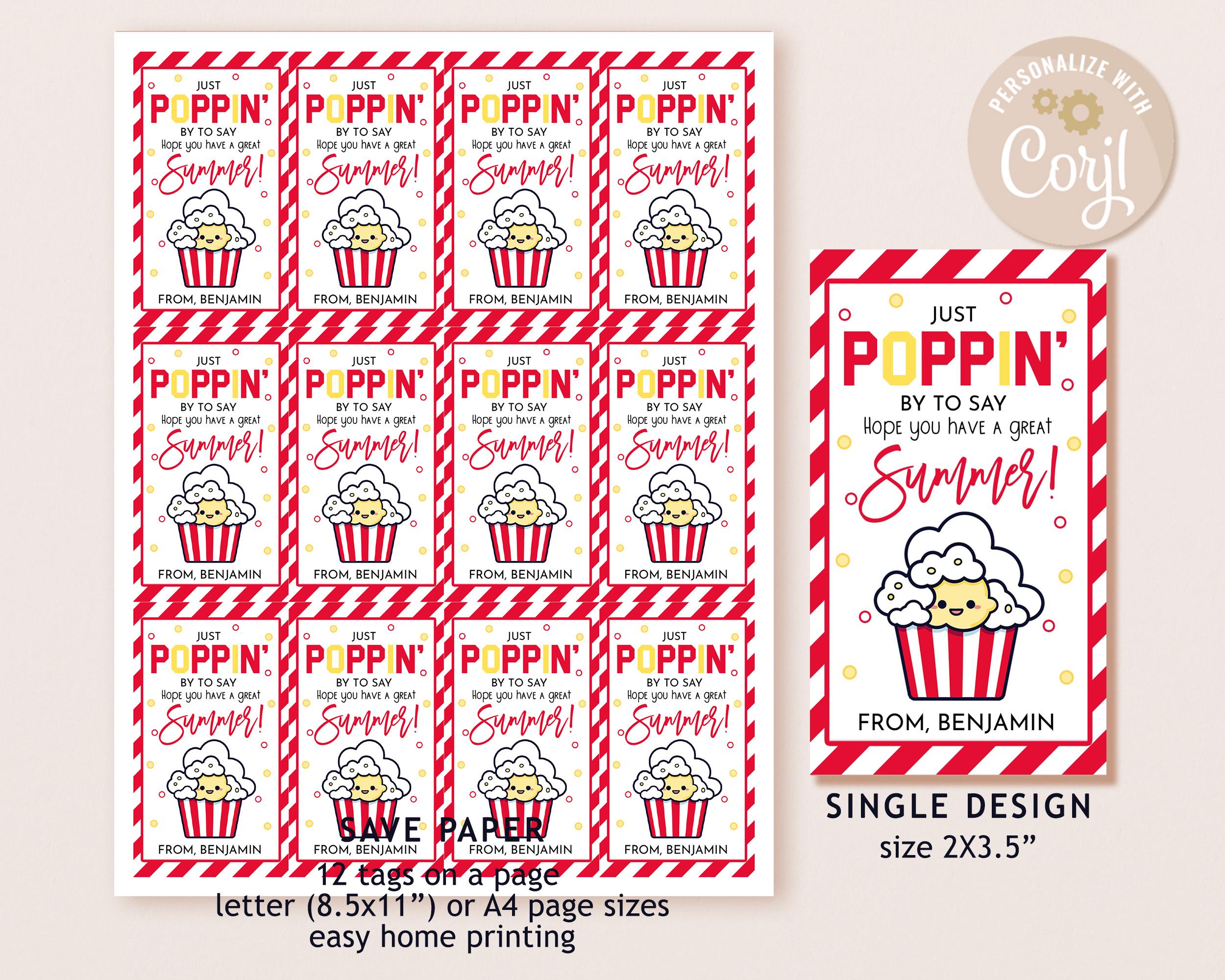Just Poppin' by to Say Have a Great Summer Popcorn Gift Tag End of ...