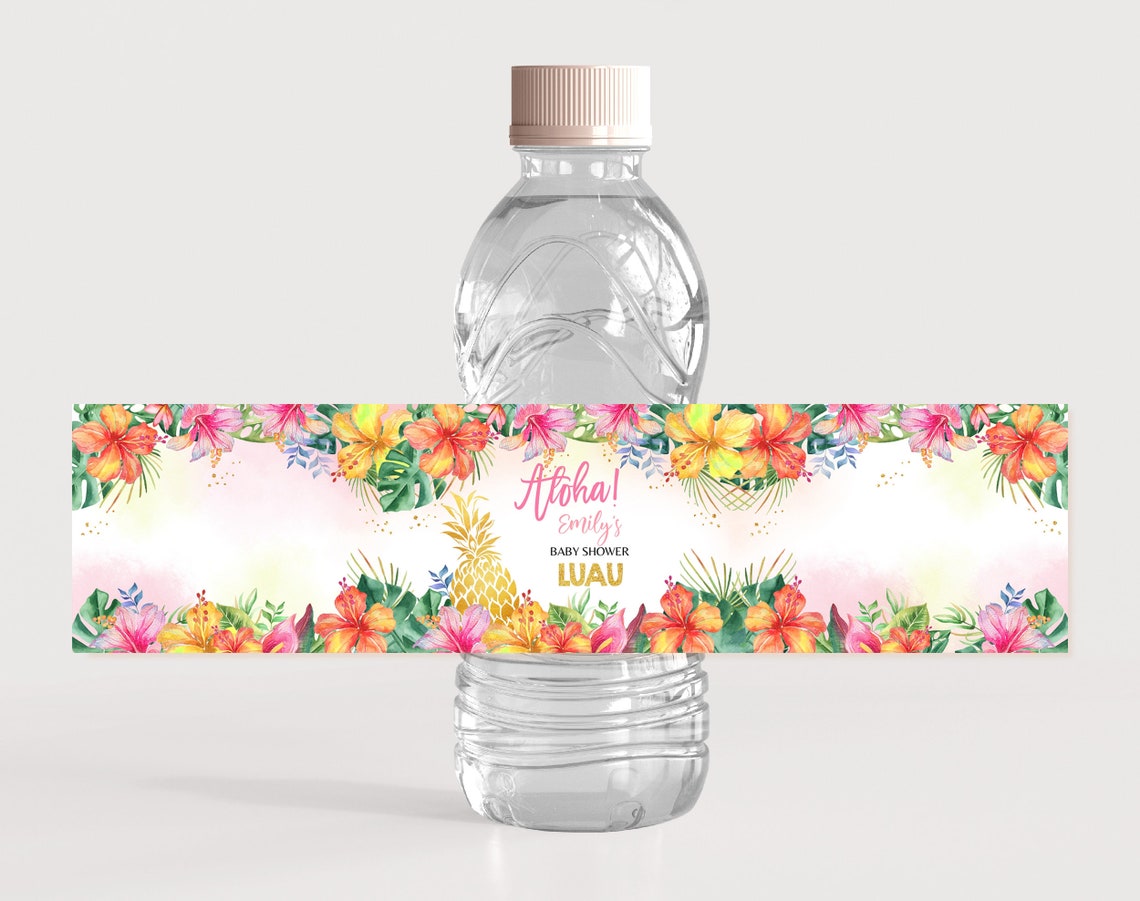Alloha Label Aloha Baby Shower Water Bottle Label Hawaiian Tropical Luau Gender ...