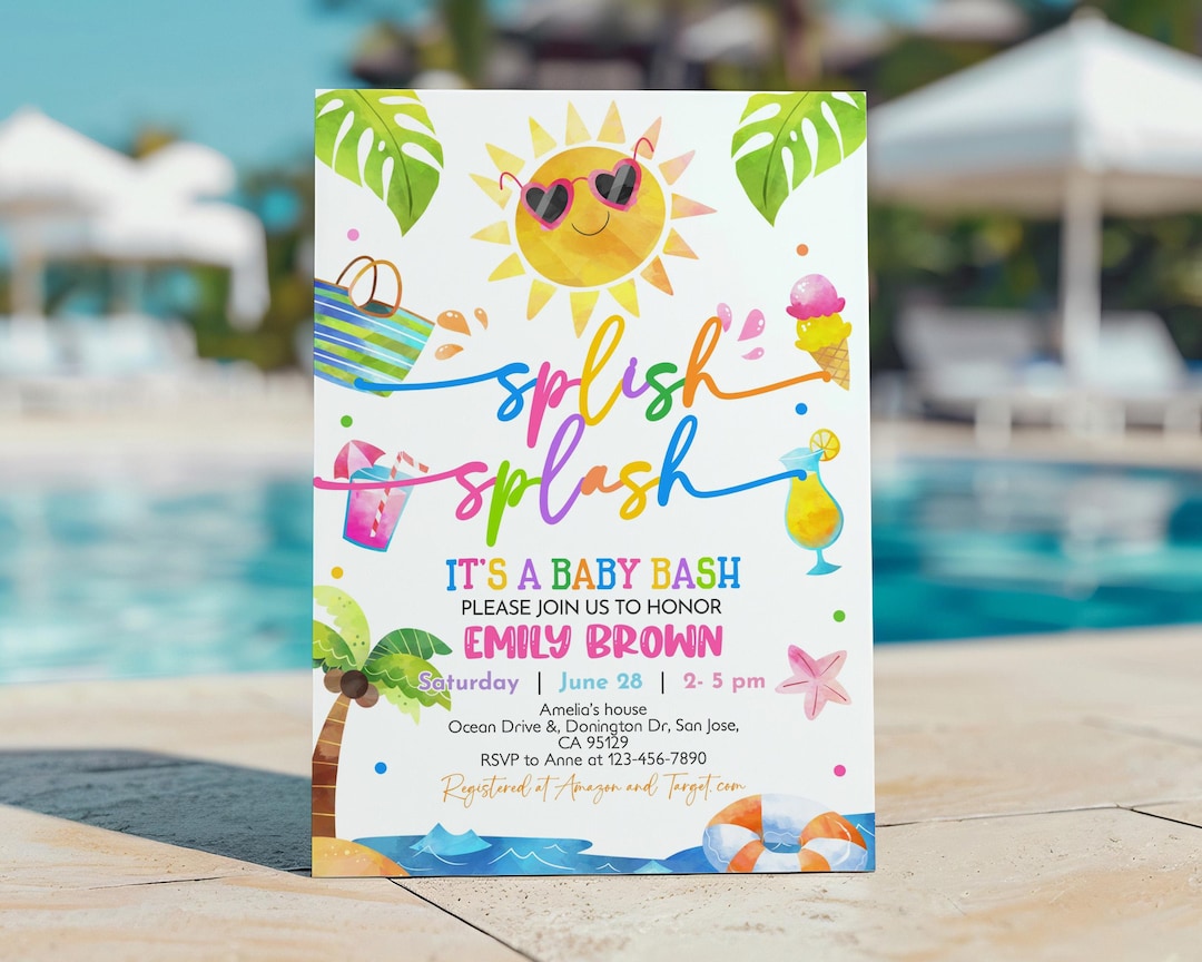 Splish Splash Baby Bash Girl Baby Shower Invitation Summer Baby Shower ...