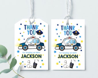 Police Birthday Favor Tags Police Officer Gift Tags Boy 1st Birthday Party Favors Cop Car Thank You Tags Label Printable Template BT29B