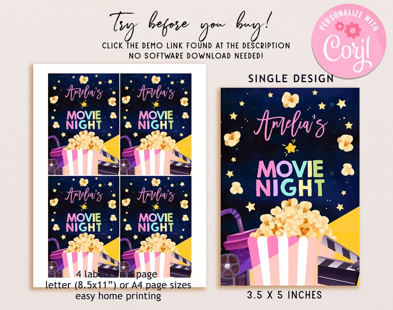 Backyard Movie Night Birthday Juice Pouch Labels Girls Slumber Party ...
