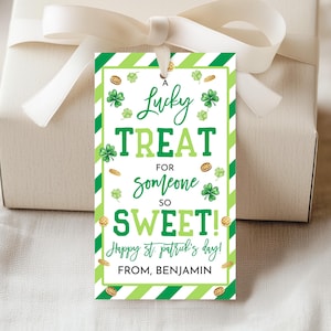 Een gelukkige traktatie voor iemand die zo lief is Tag St. Patrick's Day Cadeaukaartjes Kinderen School Leraar Klas Klaver Goud traktatie Afdrukbare PTO HL77G