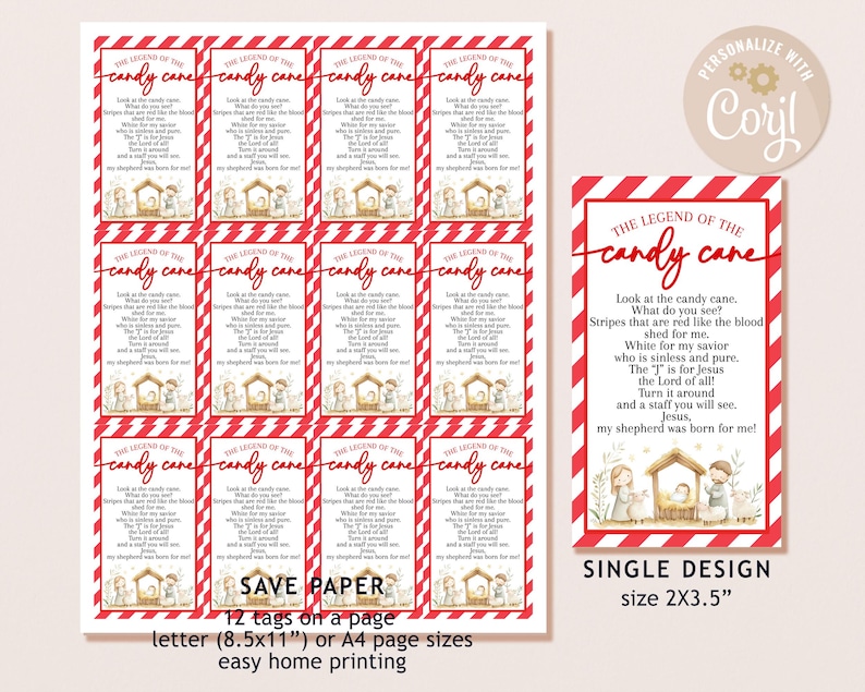 Legend of the Candy Cane Printable Tags, Kids Christian Treat Tag ...