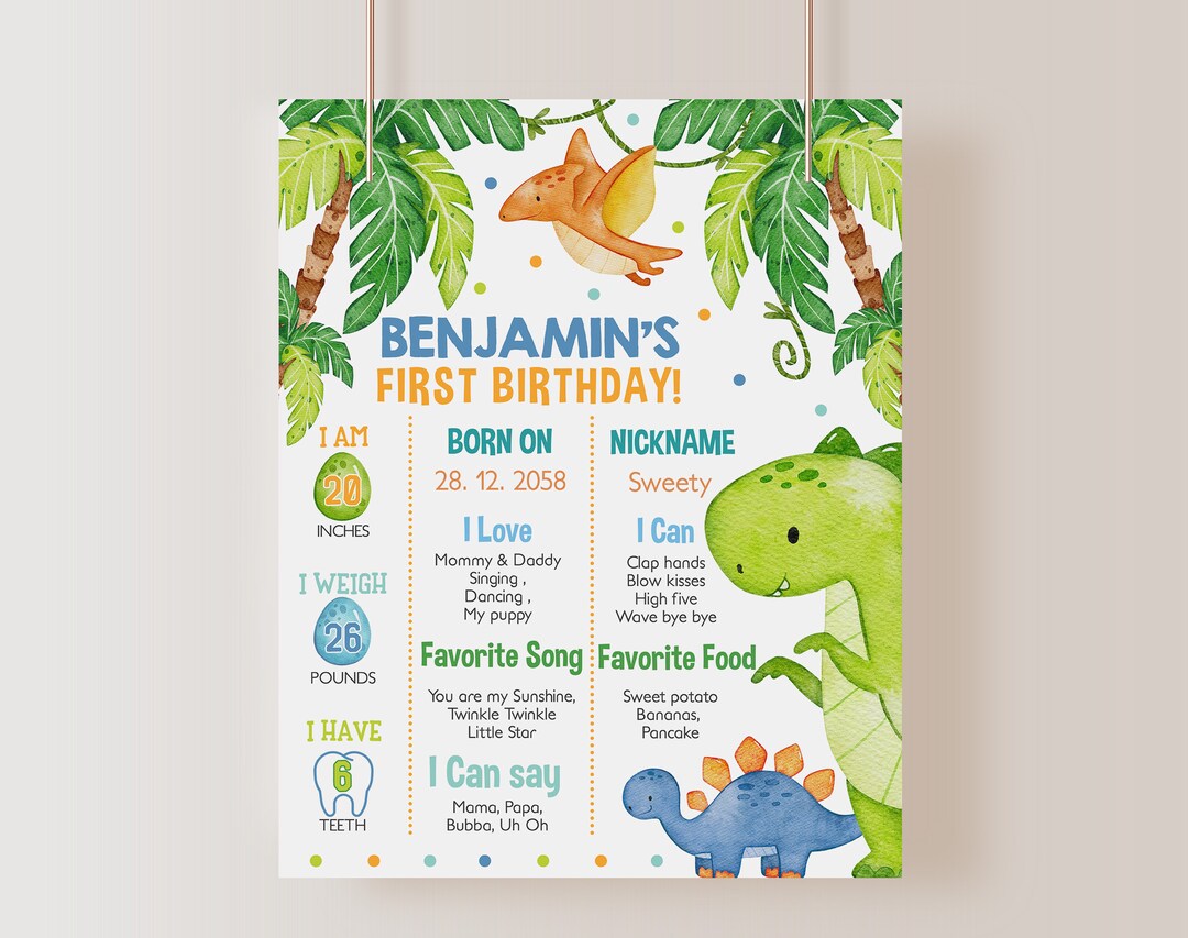 Dinosaur Birthday Milestone Board Sign Boy 1st First Birthday Decor ...