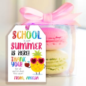 Schools Out Summer Is Here Tag End of School Year Gift Tags Teacher Appreciation Last Day Of School Pineapple Thank You Tags Printable HL27
