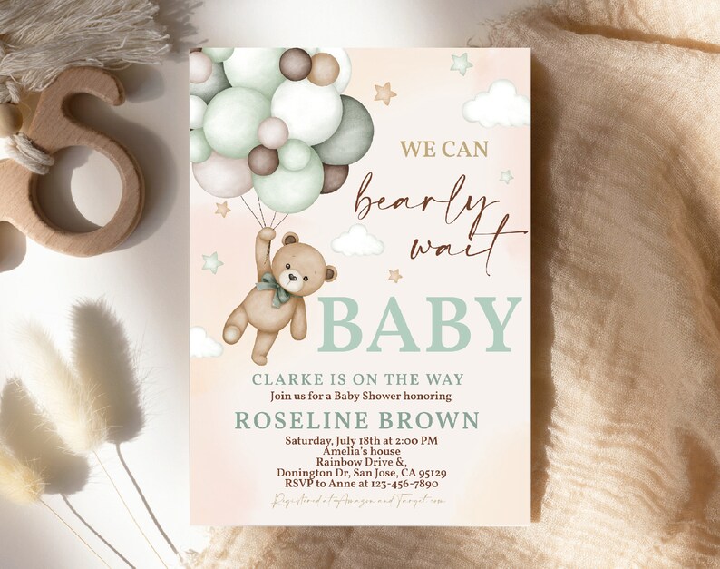 We Can Bearly Wait Invitation Bear Baby Shower Invitation Boho Etsy
