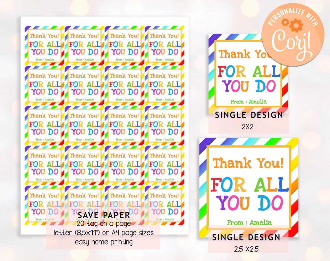 EDITABLE Thank You for All You Do Tag Teacher Appreciation Week ...