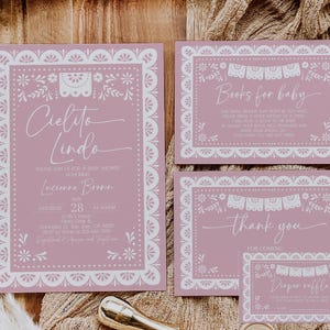 Cielito Lindo Baby Shower Invitation Bundle Pink Mexican Talavera Baby Shower Invite Set Papel Picado Baby Sprinkle Brunch EDITABLE AS42P