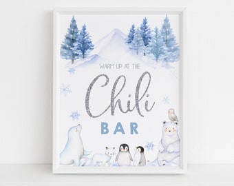 Onederland Winter Eisbär Tischschild Chili Bar Wonderland Baby Shower Geburtstag Party Dekor Eisbär Tiere Printable BS06B BT46B