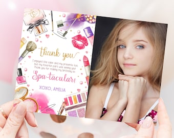 Spa Party Photo Thank You Card Girl Make Up Slumber Party Thank You Note Pamper Party Tween Manicure Pedicure Sleepover Glam Printable BT70