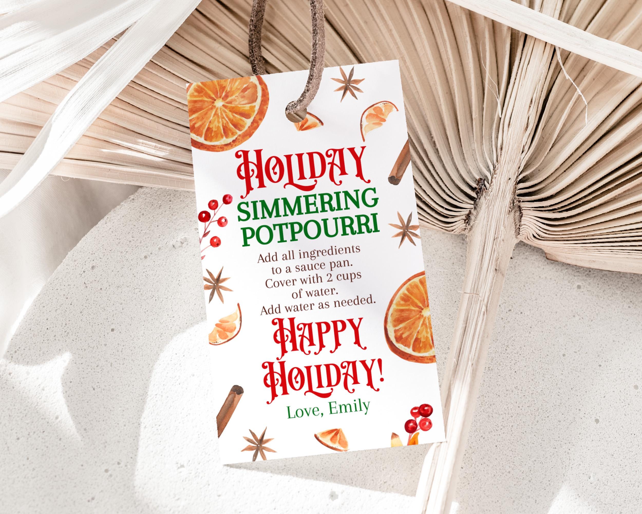 Holiday Simmering Potpourri Tag, Christmas Gift Tags, Winter Stovetop ...