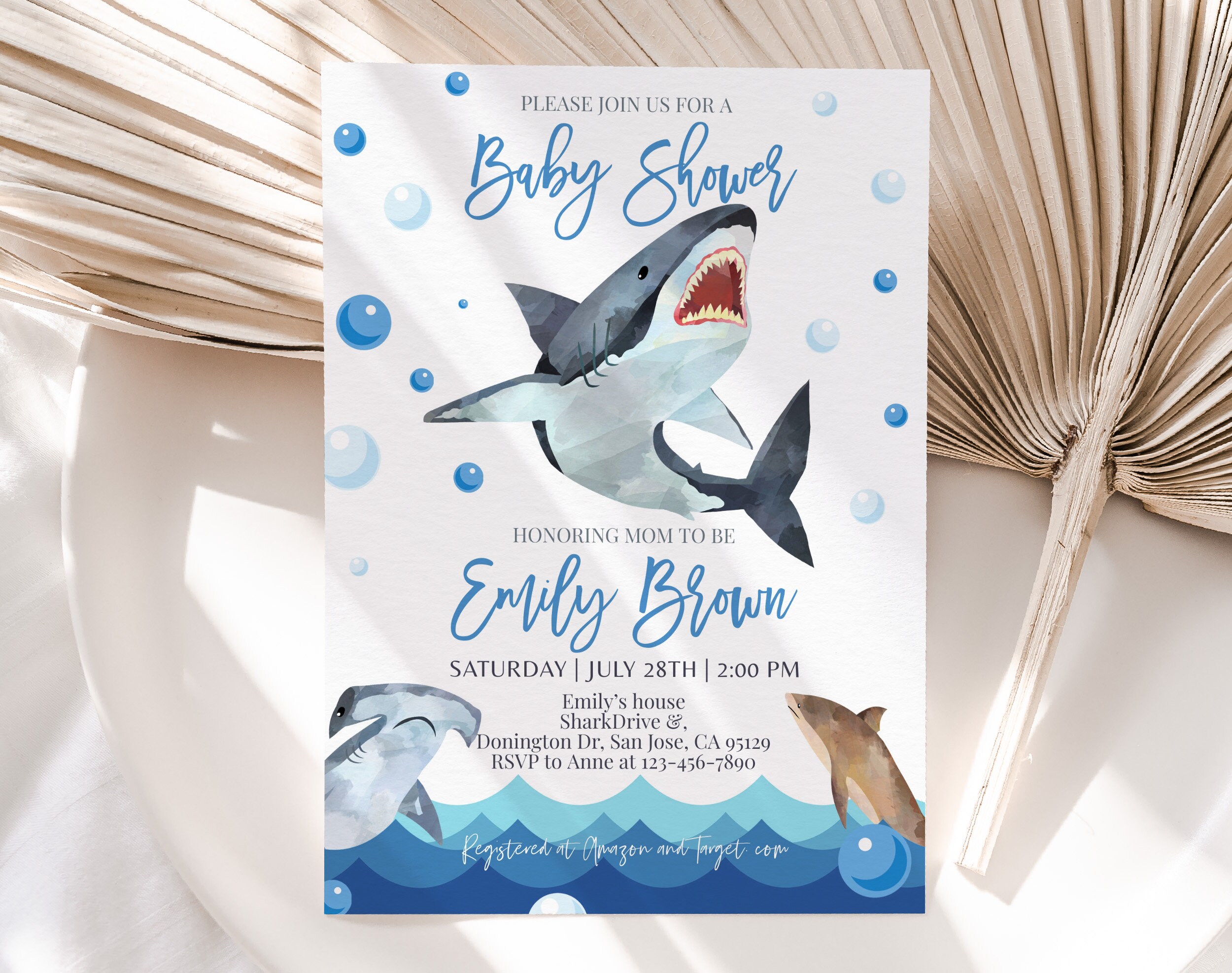 Shark Baby Shower Invitation Under the Sea Ocean Baby Shower