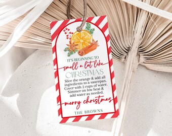Etiqueta con aroma a popurrí navideño, etiqueta de regalo "Empieza a oler a Navidad", adorno para bolsa de regalos navideños, imprimible para olla a fuego lento HL66R