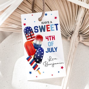 Buon 4 luglio, tag regalo per il giorno dell'indipendenza, tag per bomboniere patriottiche, tag di ringraziamento per ghiaccioli del 4 luglio, stampabili HL27