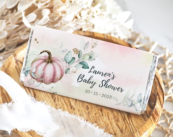 Pumpkin Candy Bar Wrapper Fall Autumn Baby Shower Chocolate Wrapper Party Favors Label 1.55oz Blush Pink Floral Printable Template BBS001