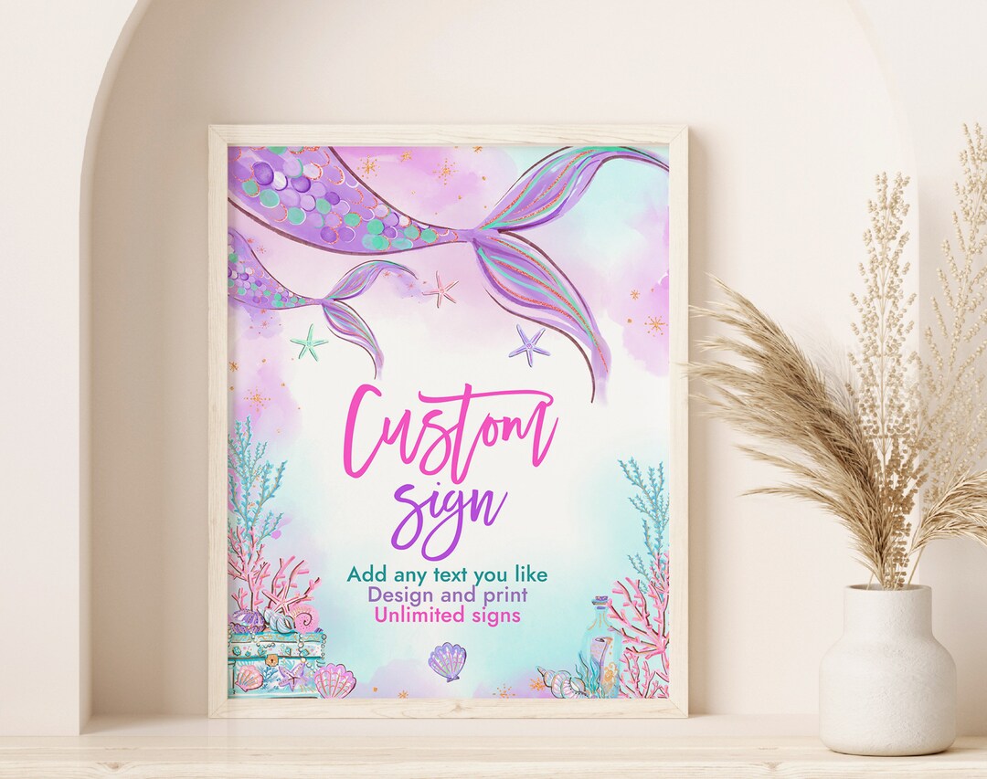 Mermaid Baby Shower Custom Sign Girl Birthday Table Signs Under the Sea Decor Magical Pink