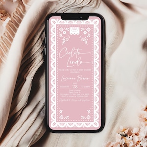 Cielito Lindo Baby Shower Evite Pink Mexican Talavera Digital Invitation Papel Picado Mobile Phone Electronic Text Invite EDITABLE AS42P