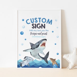 Shark Birthday Custom Sign Under The Sea Baby Shower Table Signs Summer Party Decor Ocean Sea Personalized Poster EDITABLE Template BT28