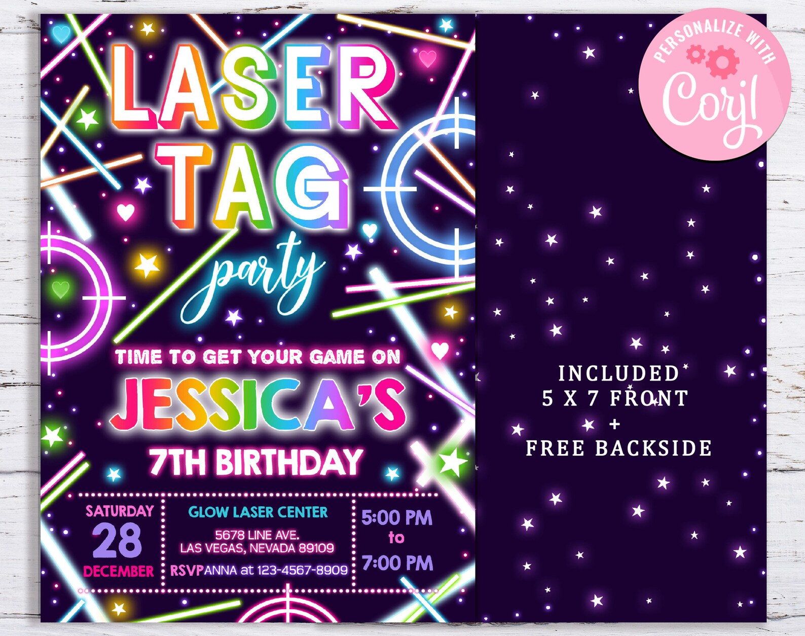 EDITABLE Laser Tag Party Invitation Birthday Invites Pink Etsy