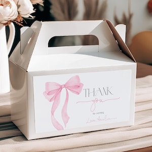 Nœud rose anniversaire pignon boîte étiquette Coquette baby shower coffret cadeau Stickers aquarelle élégant ruban rose cotillons imprimable AS20P AT63P