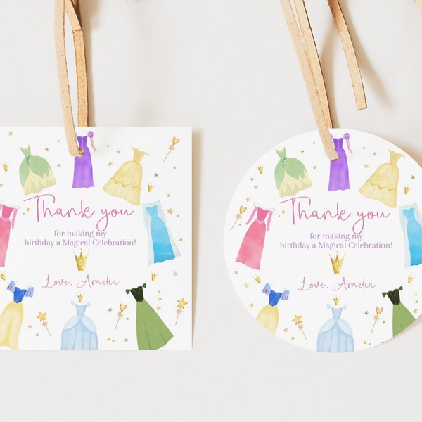 Princess Birthday Favor Tags Once Upon a Time Princess Dresses Gift Tags Royal Girl Pink Dress Up Party Decor Thank You Tags Printable AT14