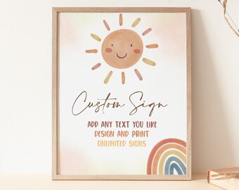 Sunshine Geburtstag Benutzerdefiniertes Zeichen Boho Sun Baby Shower Tischschild Erste Reise um die Sonne Ein kleiner Sonnenstrahl Poster EDITIERBAR BS65 AT13